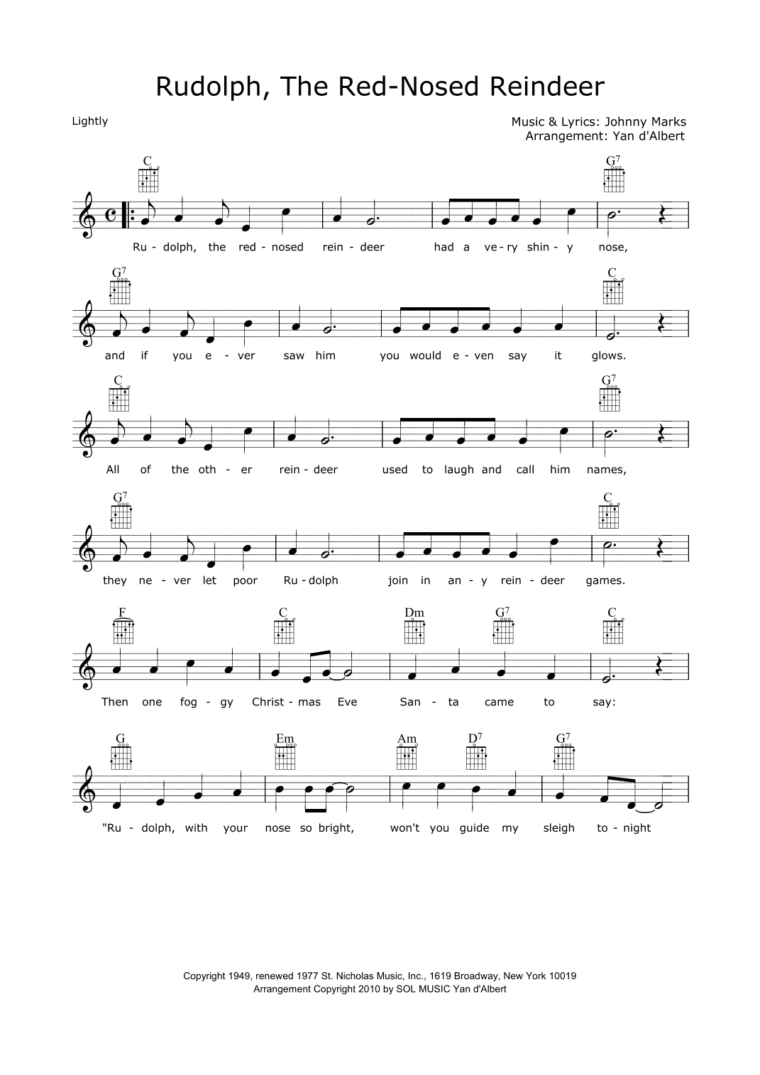 Rudolph The Red-nosed Reindeer (arr. Yan d'Albert)