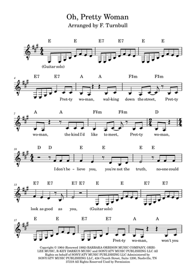 Oh, Pretty Woman (arr. F Turnbull)
