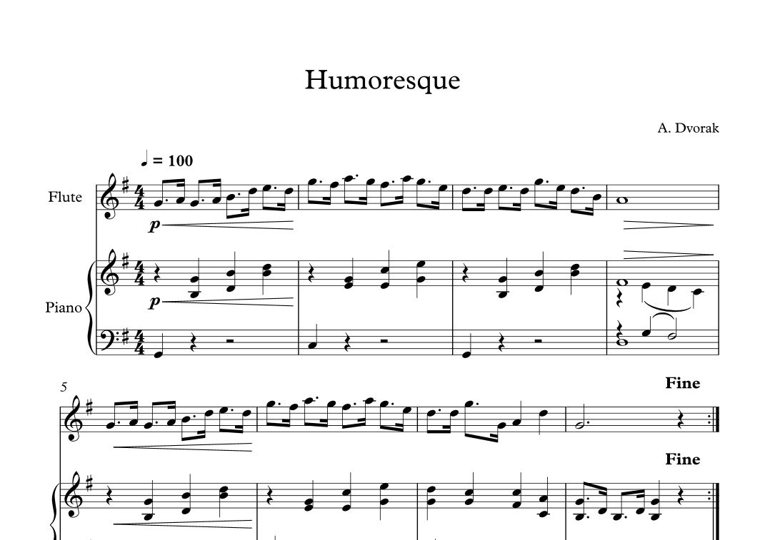 Humoresque - Antonin Dvorak (Flute + Piano) (arr. Digital Book Music)