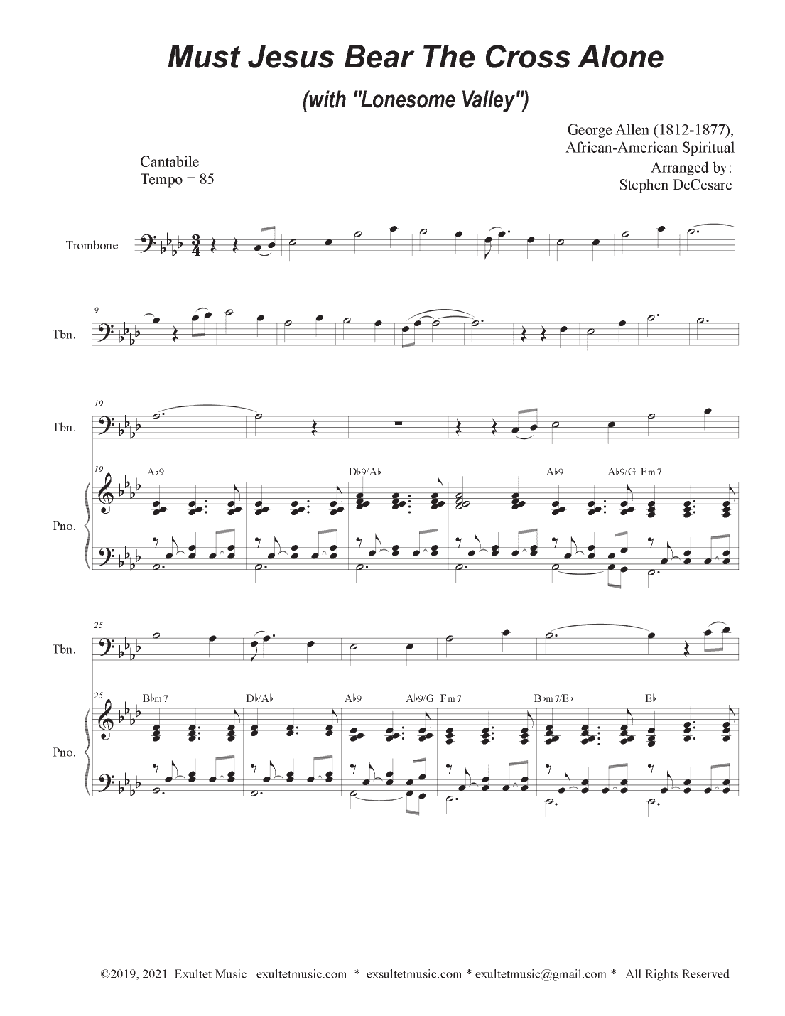 Must Jesus Bear The Cross Alone (with "Lonesome Valley") (Trombone solo and Piano) (arr. Stephen DeCesare)