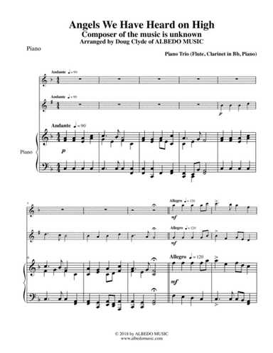 Angels We Have Heard on High for Flute, Clarinet & Piano (arr. Doug Clyde)
