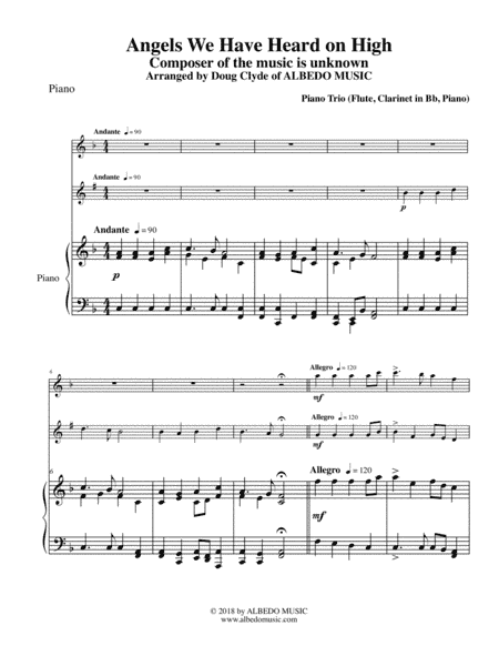 Angels We Have Heard on High for Flute, Clarinet & Piano (arr. Doug Clyde)