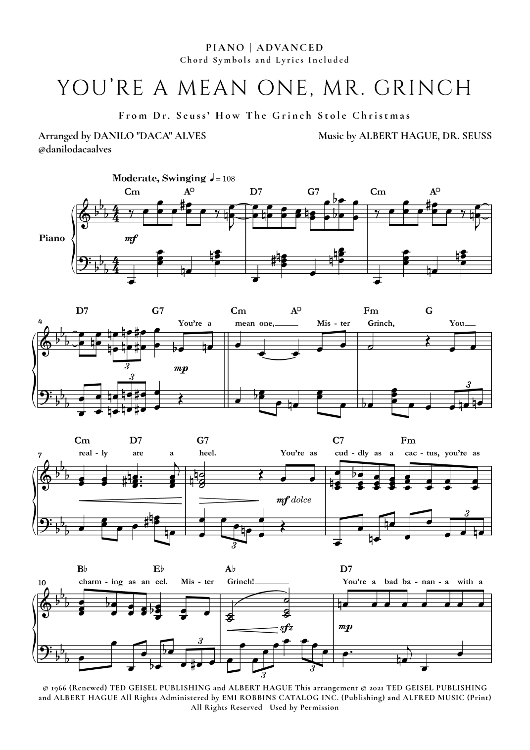 You're A Mean One, Mr. Grinch (arr. Danilo "Daca" Alves)