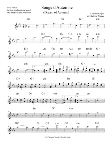 Songe d'Automne for Solo Violin (Treble Clef Lead Sheet) - the "Real" Titanic Song (arr. Katrina Wreede)