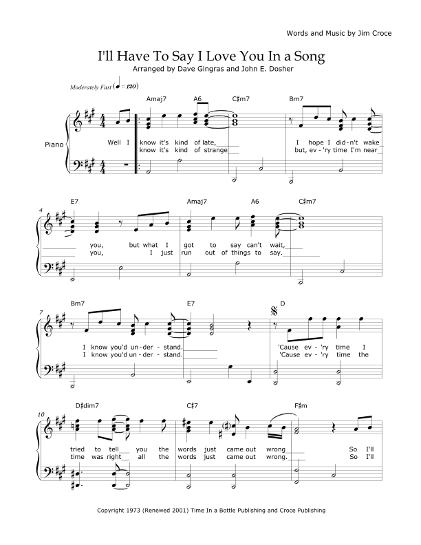I'll Have To Say I Love You In A Song (arr. Dave Gingras and John E. Dosher)