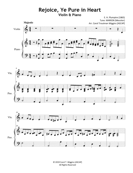 Rejoice, Ye Pure in Heart (Violin & Piano) (arr. Carol Troutman Wiggins [ASCAP])