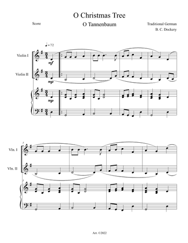 O Christmas Tree (O Tannenbaum) for Violin Duet with Piano Accompaniment (arr. B. C. Dockery)