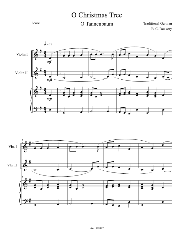 O Christmas Tree (O Tannenbaum) for Violin Duet with Piano Accompaniment (arr. B. C. Dockery)