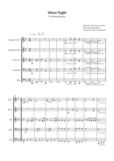Silent Night For Brass Quintet in Ab major (arr. Jps Arrangements)