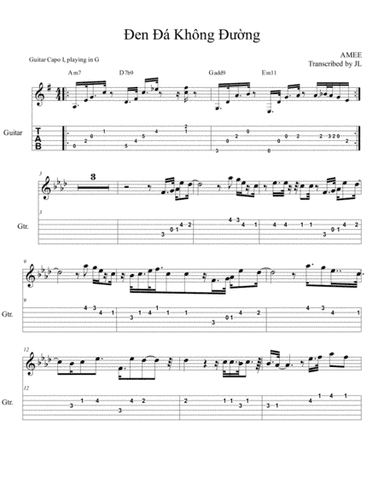 AMEE - Ðen dá không du?ng Guitar tab (arr. JL Acoustic)