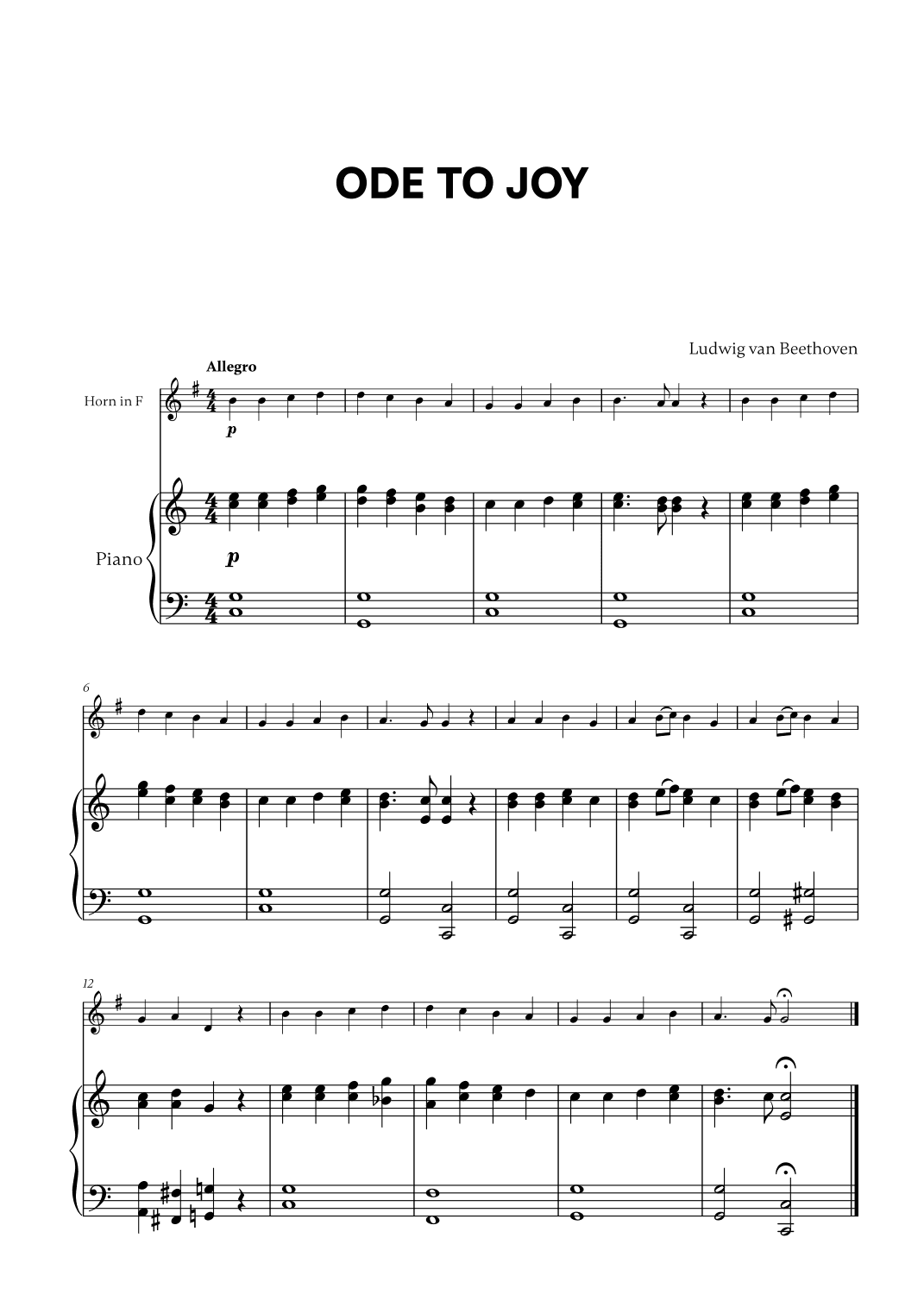 Beethoven - Ode to Joy for French Horn and Piano (arr. Cadenza Editions)