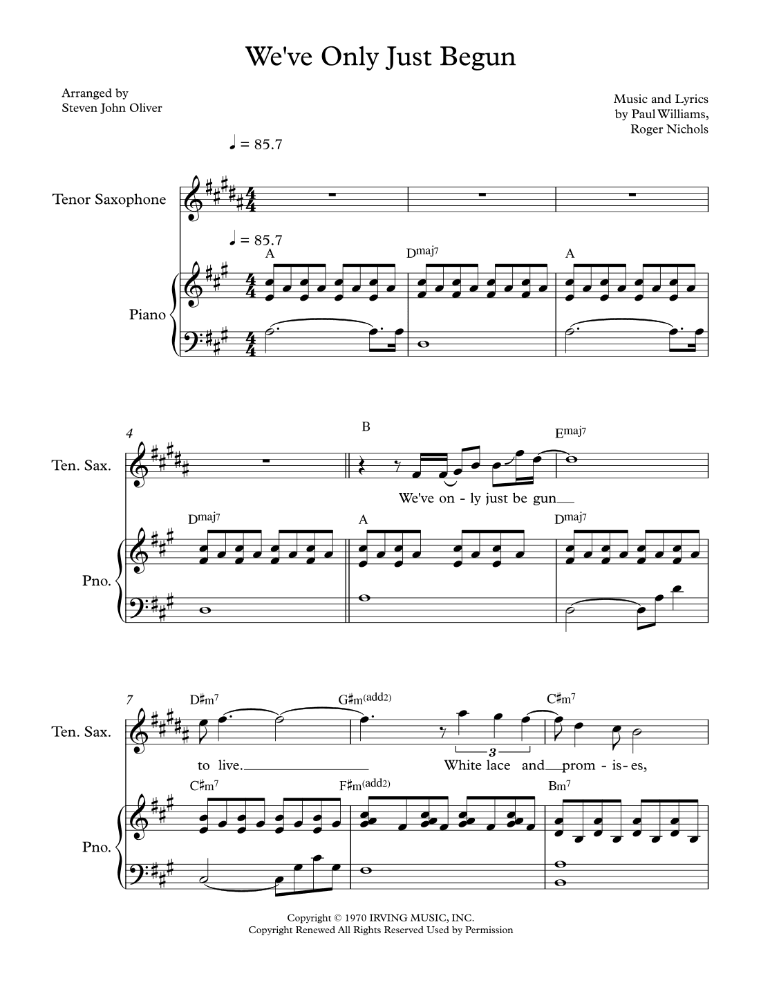 We've Only Just Begun (arr. Steven John Oliver)