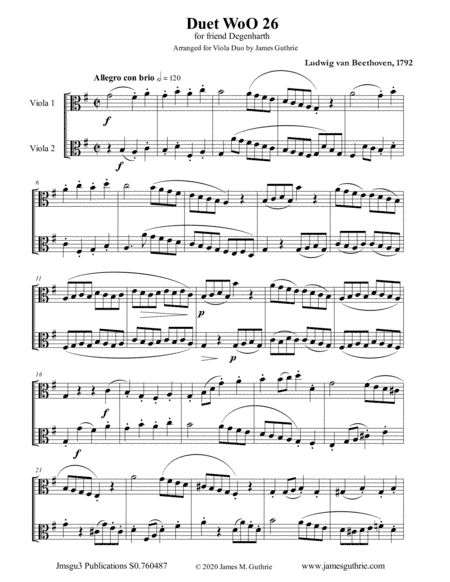 Beethoven: Duet WoO 26 for Viola Duo (arr. James Guthrie, ASCAP)