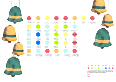 Frère Jacques Rainbow coded music sheet (arr. iEduArts Publishers)