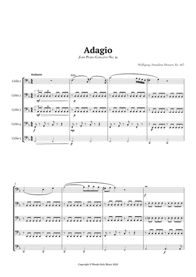 Andante from Piano Concerto No. 21 by Mozart for Cello Quintet (arr. Ander)
