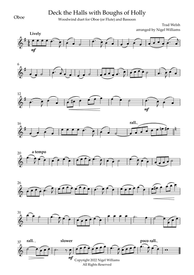 Deck the Halls with Boughs of Holly, for Oboe and Bassoon (arr. Nigel Williams)
