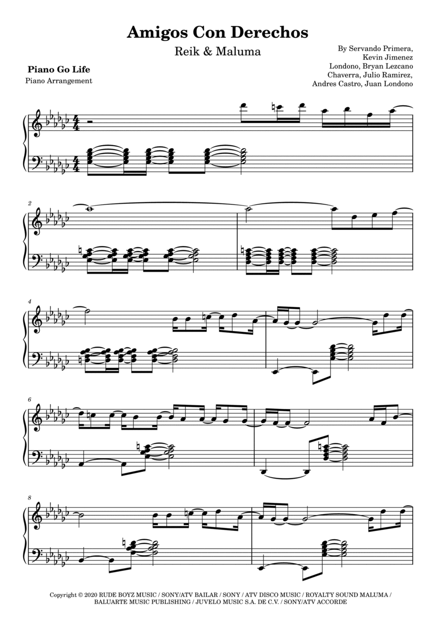 Amigos Con Derechos (arr. Piano Go Life)
