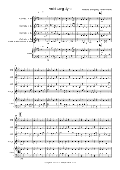 Auld Lang Syne for Clarinet Quartet (arr. David Burndrett)
