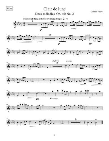 Clair de lune - Gabriel Fauré (flute part for woodwind quintet) (arr. Lyndon Smith)