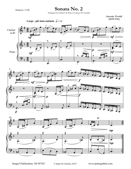 Vivaldi: Sonata No. 2 for Clarinet & Piano (arr. James M. Guthrie)