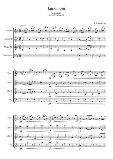 Mozart - Lacrimosa for String Quartet (arr. Cássio Silva Chaves)
