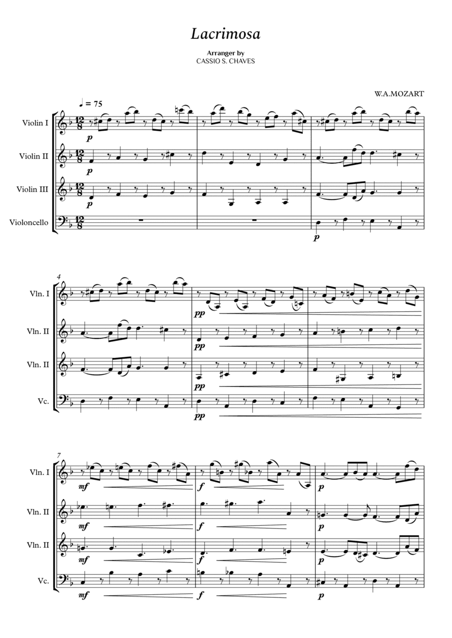 Mozart - Lacrimosa for String Quartet (arr. Cássio Silva Chaves)