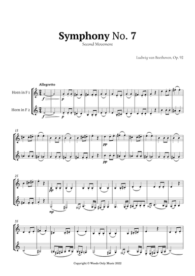 Symphony No. 7 by Beethoven for French Horn Duet (arr. Ander)
