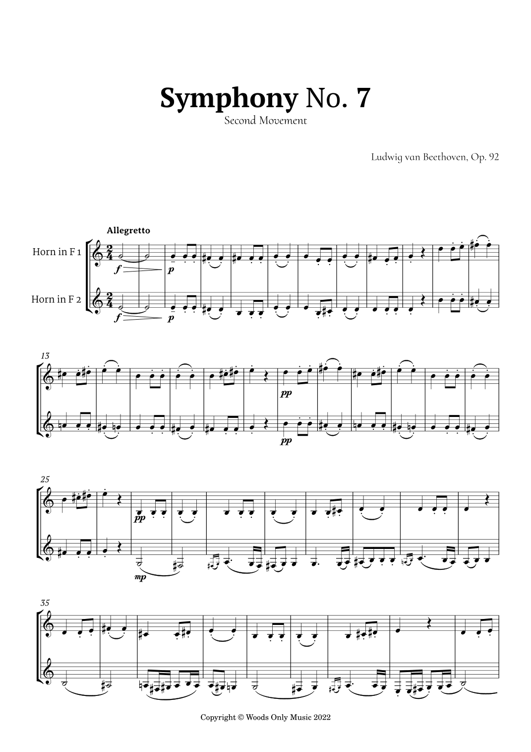Symphony No. 7 by Beethoven for French Horn Duet (arr. Ander)