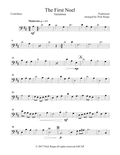 The First Noel (Variations for Full Orchestra) Contrabass part (arr. Nick Raspa)