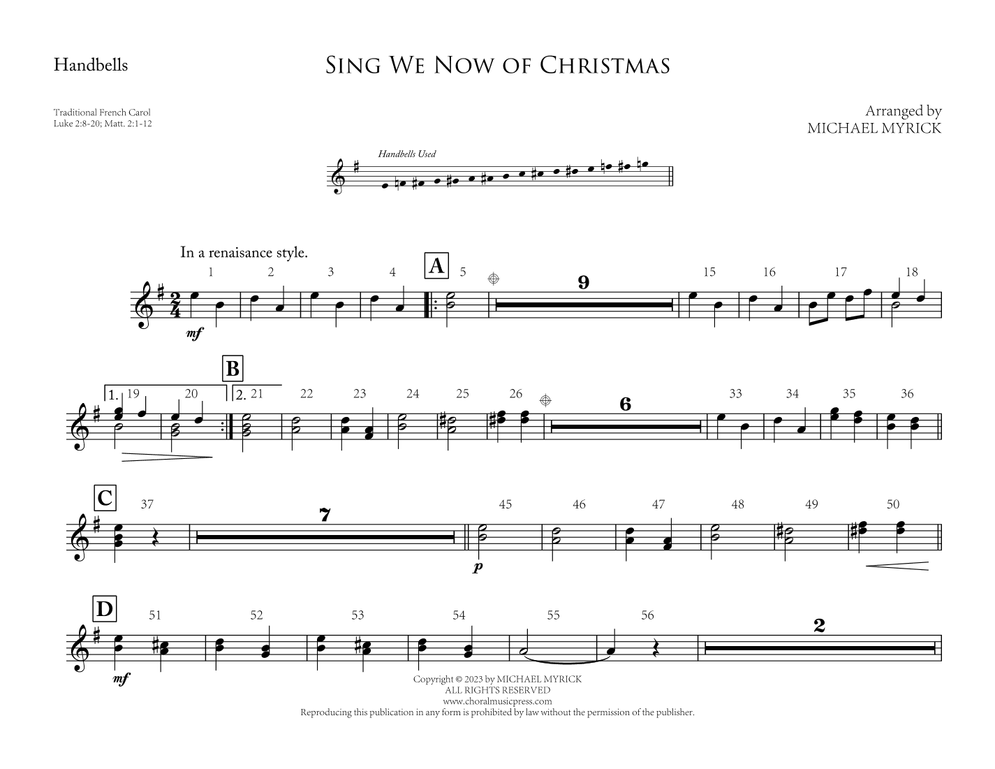 Sing We Now of Christmas (Handbell Part) (arr. MICHAEL MYRICK)