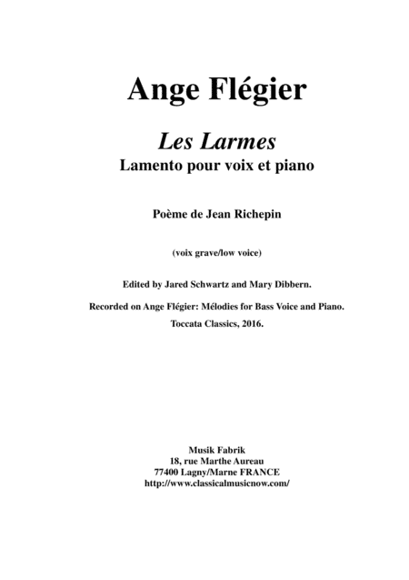 Ange Flégier: Les Larmes for low voice and piano (arr. Musik Fabrik Music Publishing)