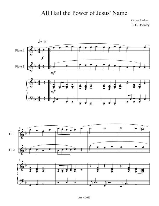 All Hail the Power of Jesus' Name (Flute Duet with Piano Accompaniment) (arr. B. C. Dockery)