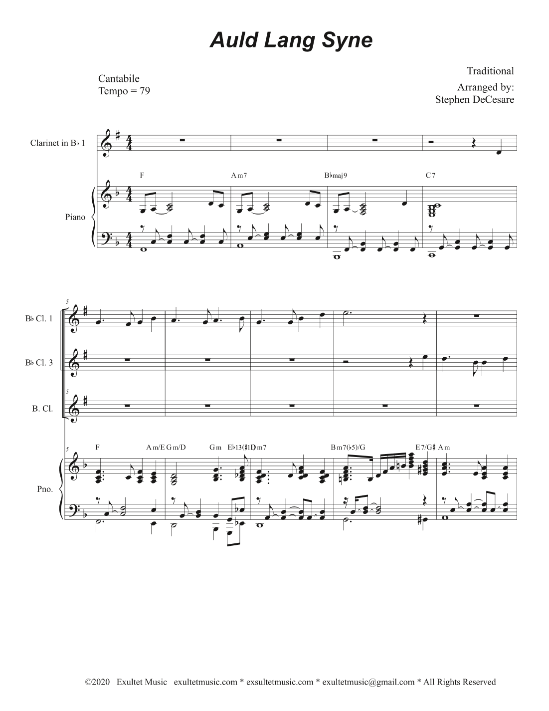 Auld Lang Syne (Clarinet Choir and Piano) (arr. Stephen DeCesare)