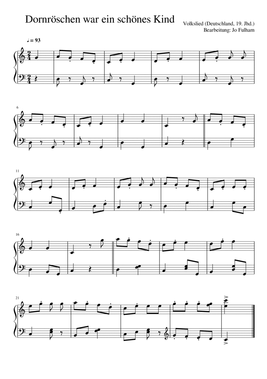 Dornröschen war ein schönes Kind (arr. Jo Fulham)