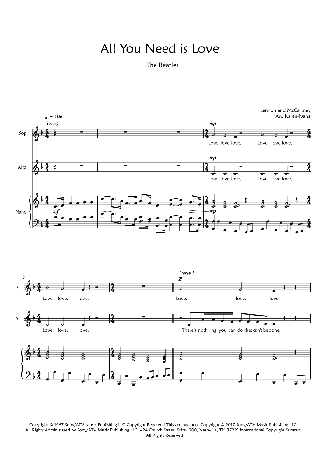 All You Need Is Love (arr. Karen Ivana)