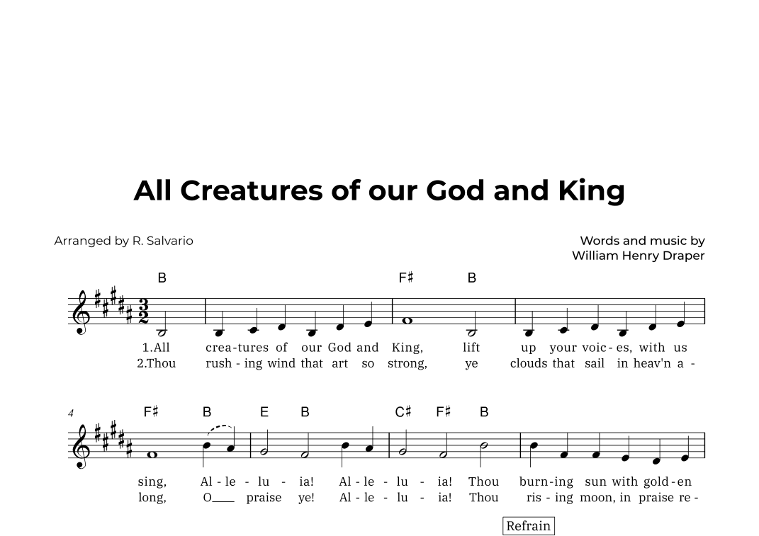All Creatures of our God and King (Key of B Major) (arr. R. Salvario)