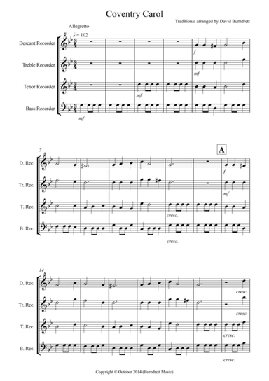 Coventry Carol for Recorder Quartet (arr. David Burndrett)