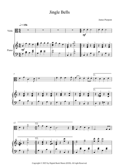 Jingle Bells, James Pierpont (Viola + Piano) (arr. Digital Book Music)