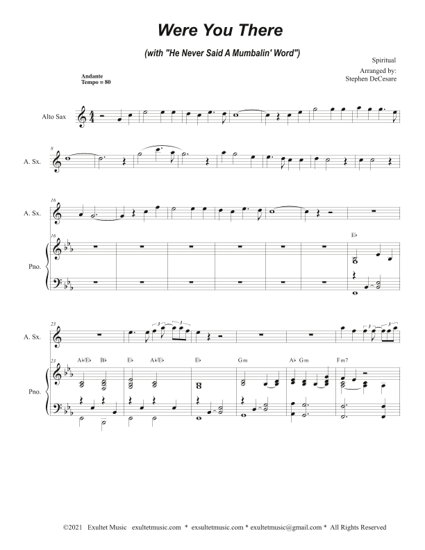Were You There (with "He Never Said A Mumbalin' Word") (Alto Saxophone and Piano) (arr. Stephen DeCesare)