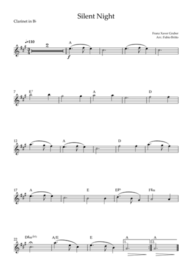 Silent Night (Christmas Song) for Clarinet in Bb Solo with Chords (arr. Fabio Britto)
