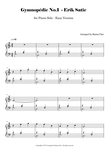 Gymnopédie No.1 - Erik Satie [for Piano Solo - Easy Level] (arr. Hanna Choi)