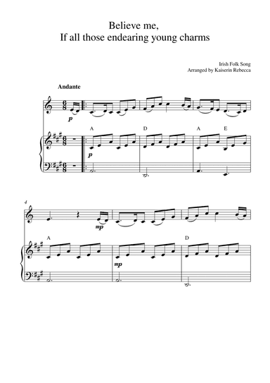 Believe me,  If all those endearing young charms (for clarinet in A solo and piano accompaniment) (arr. Kaiserin Rebecca)