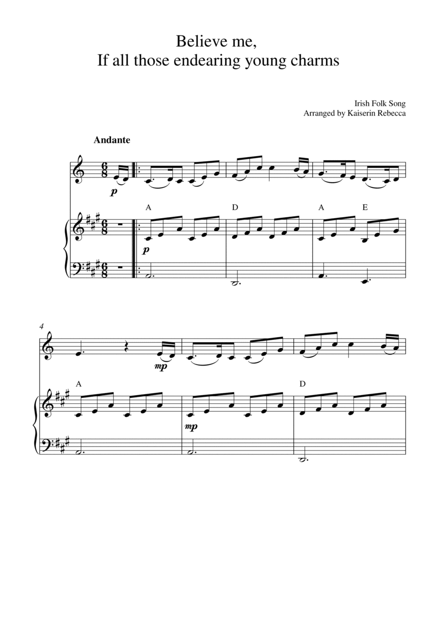 Believe me,  If all those endearing young charms (for clarinet in A solo and piano accompaniment) (arr. Kaiserin Rebecca)
