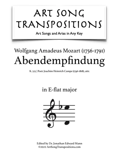 MOZART: Abendempfindung, K. 523 (transposed to E-flat major) (arr. ArtSongTranspositions.com)