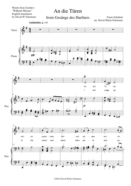 An die Türen (I will creep up to the doors) for low voice and piano (arr. David Warin Solomons)