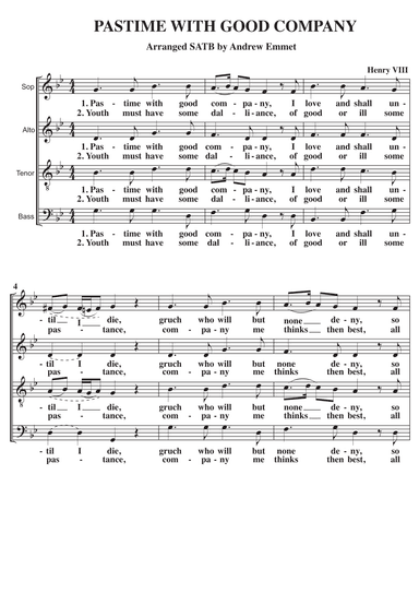 Pastime With Good Company A Cappella SATB (arr. Andrew Emmet)