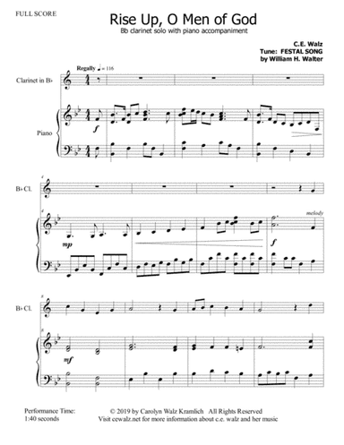 Rise Up, O Men of God for clarinet and piano (arr. c.e. walz)