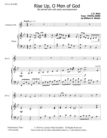 Rise Up, O Men of God for clarinet and piano (arr. c.e. walz)