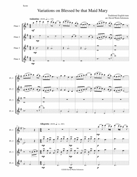 Variations on Blessed be that maid Mary for 4 flutes (arr. David Warin Solomons)