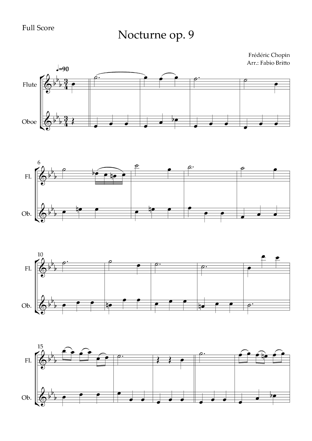Nocturne Op.9 No. 2 (Frédéric Chopin) for Flute & Oboe Duo (arr. Fabio Britto)